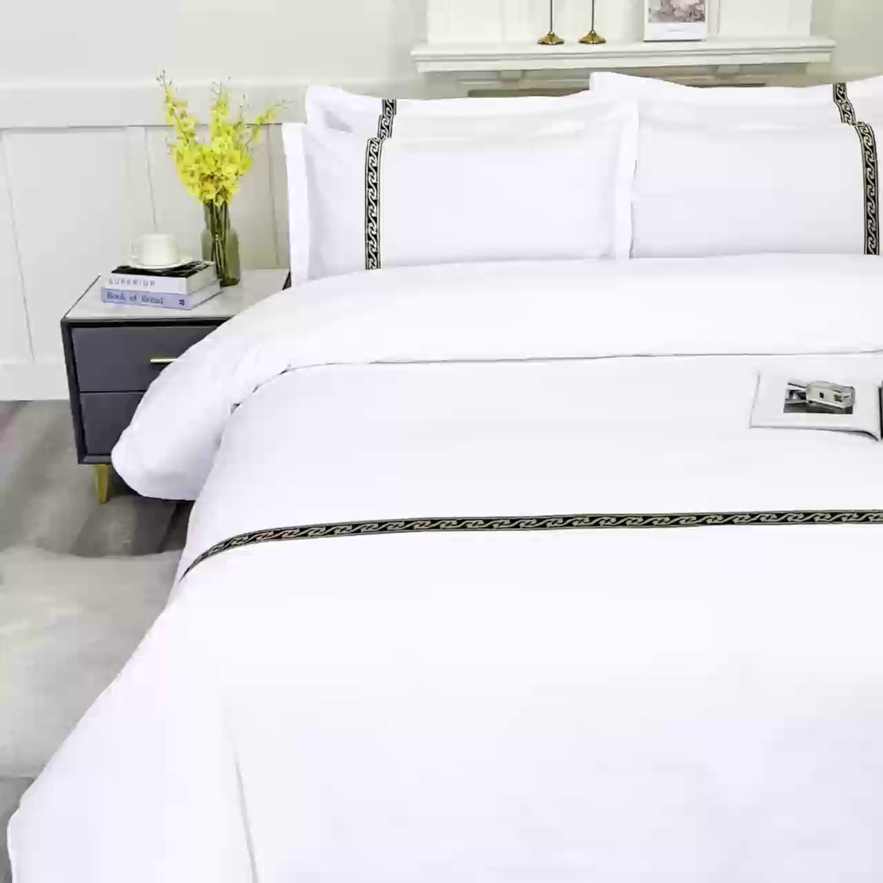 91家纺网 家纺一手货源 找家纺 三俏家纺 2025年酒店布草 磨毛高仿棉星级酒店宾馆民宿磨毛纯白三件套四件套100克平纹款 高级咖