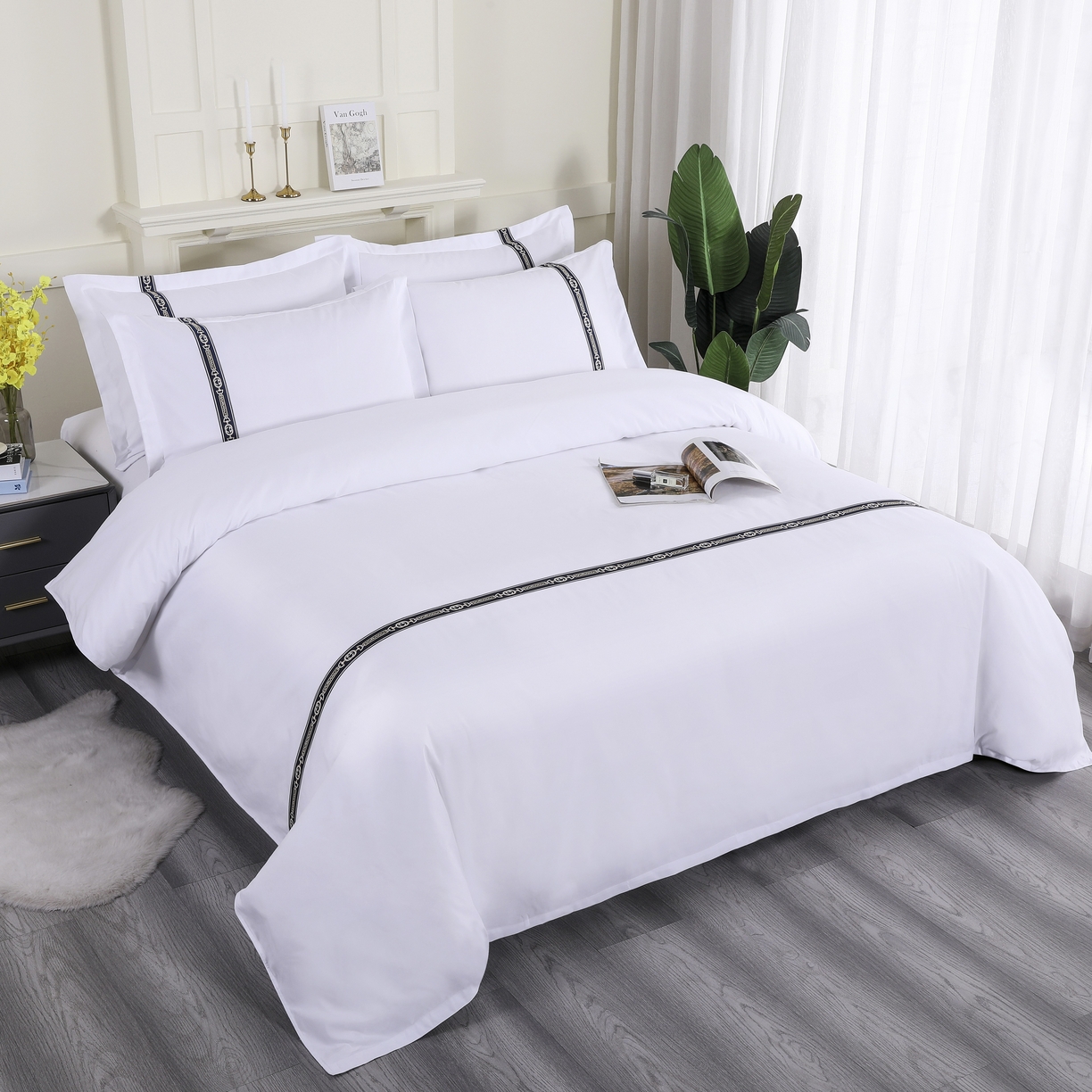 91家纺网 家纺一手货源 找家纺 三俏家纺 2025年酒店布草 磨毛高仿棉星级酒店宾馆民宿磨毛纯白三件套四件套100克平纹款 高级蓝