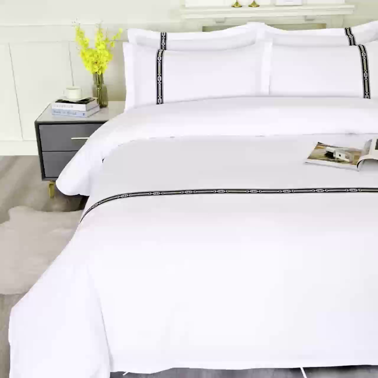 91家纺网 家纺一手货源 找家纺 三俏家纺 2025年酒店布草 磨毛高仿棉星级酒店宾馆民宿磨毛纯白三件套四件套100克平纹款 高级蓝