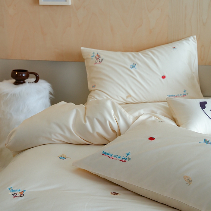 91家纺网 家纺一手货源 找家纺 （总）简纯主义 2025新款A类趣味系列全棉长绒棉插画绣花四件套-露露米娅