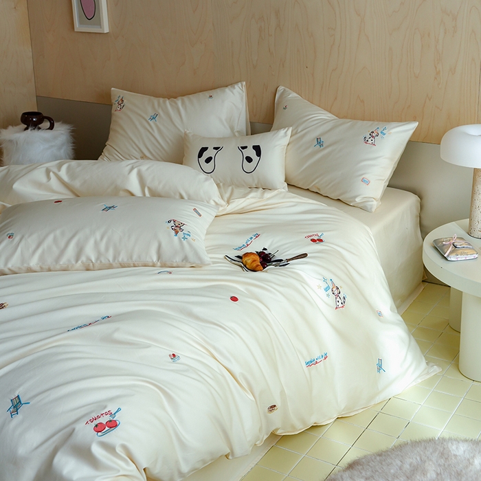 91家纺网 家纺一手货源 找家纺 （总）简纯主义 2025新款A类趣味系列全棉长绒棉插画绣花四件套-露露米娅