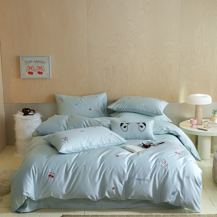 简纯主义 2025新款A类趣味系列全棉长绒棉插画绣花四件套-露露米娅 露露米娅-蓝