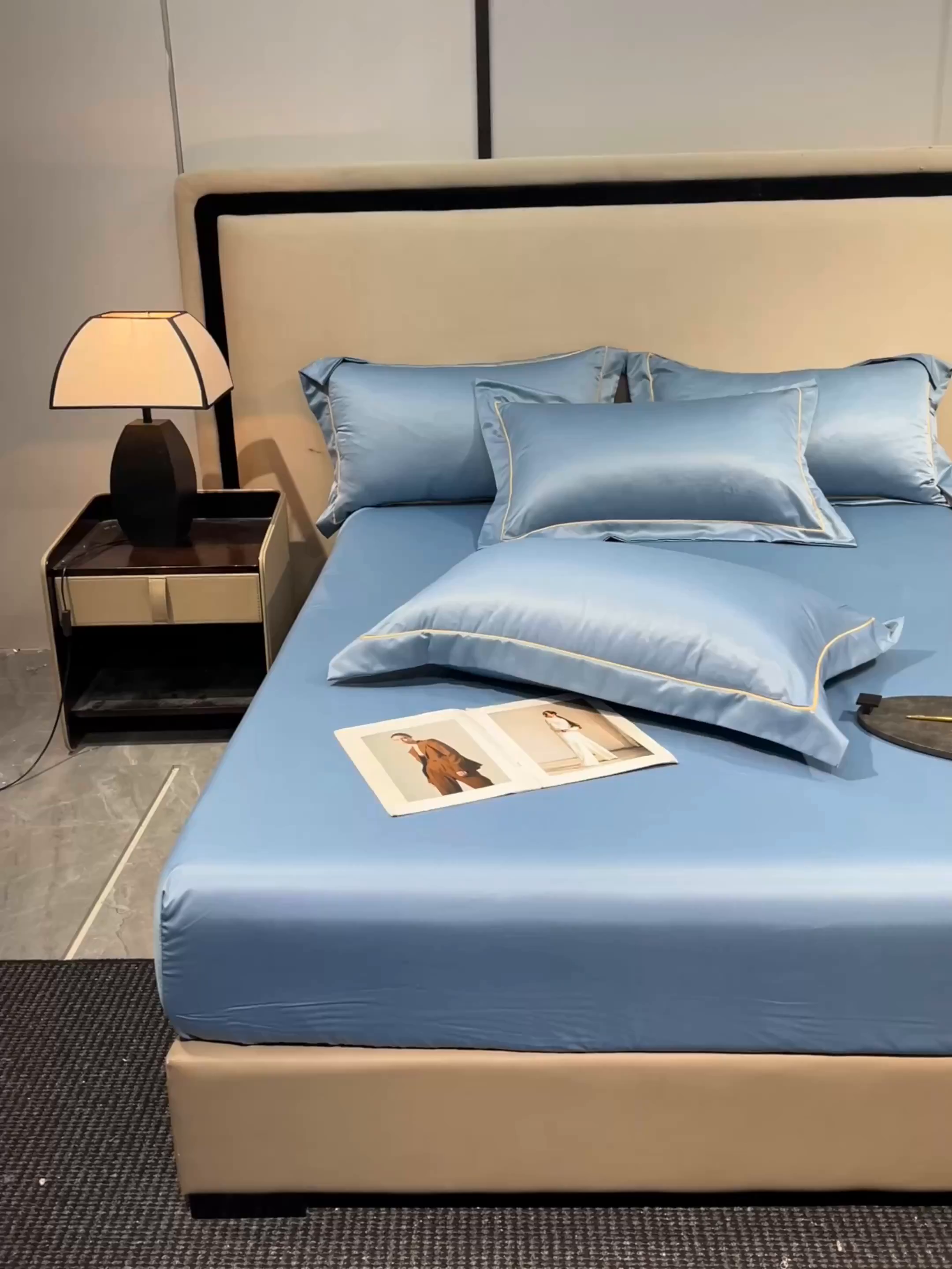 91家纺网 家纺一手货源 找家纺 露梦家纺 2025外贸内销跨境电商亚马逊速卖通单床笠三件套欧美尺寸多多跨境平台TEMU SHEIN笠高30cm 极简-冰蓝