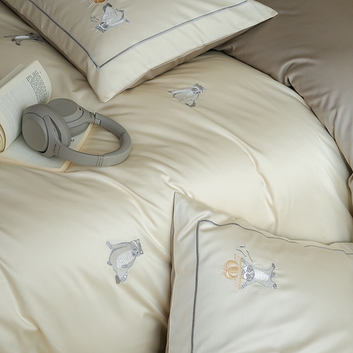 91家纺网 家纺一手货源 找家纺 （总）简纯主义 2025新款A类趣味系列全棉长绒棉插画绣花四件套-