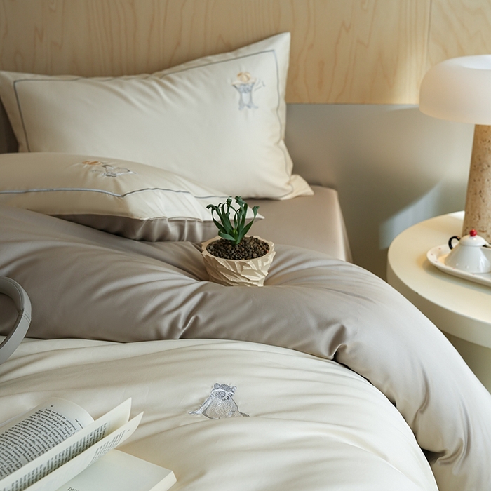 91家纺网 家纺一手货源 找家纺 （总）简纯主义 2025新款A类趣味系列全棉长绒棉插画绣花四件套-