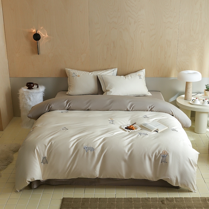 91家纺网 家纺一手货源 找家纺 （总）简纯主义 2025新款A类趣味系列全棉长绒棉插画绣花四件套-