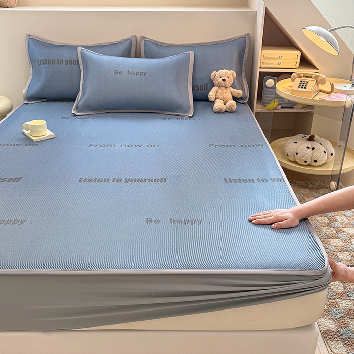 91家纺网 家纺一手货源 找家纺 典曼家纺 2025新款600D数码印花冰藤席席子凉席-床笠款 简约生活-床笠款