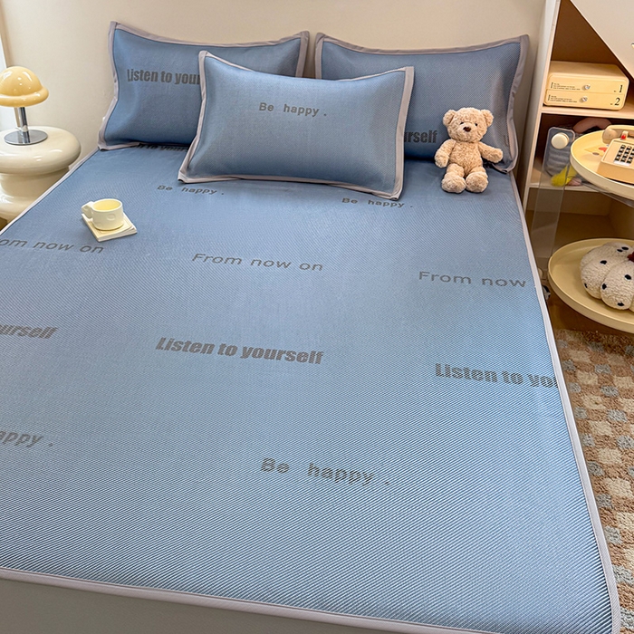 91家纺网 家纺一手货源 找家纺 典曼家纺 2025新款600D数码印花冰藤席席子凉席-床笠款 简约生活-床笠款