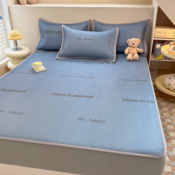 91家纺网 家纺一手货源 找家纺 典曼家纺 2025新款600D数码印花冰藤席席子凉席-床笠款 简约生活-床笠款