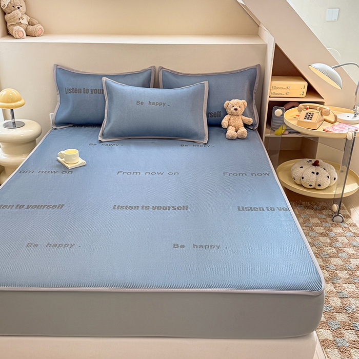 91家纺网 家纺一手货源 找家纺 典曼家纺 2025新款600D数码印花冰藤席席子凉席-床笠款 简约生活-床笠款