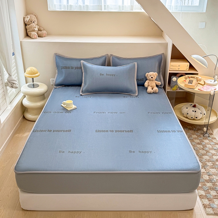 91家纺网 家纺一手货源 找家纺 典曼家纺 2025新款600D数码印花冰藤席席子凉席-床笠款 简约生活-床笠款