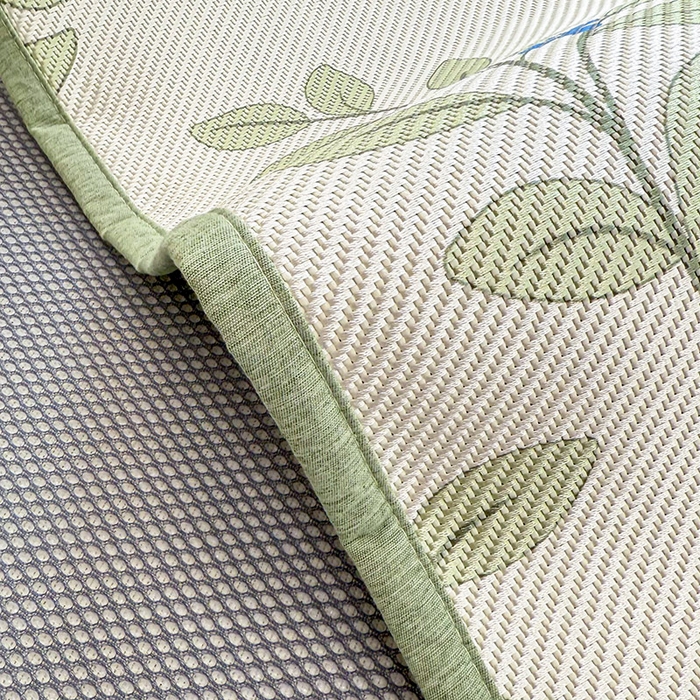 91家纺网 家纺一手货源 找家纺 典曼家纺 2025新款600D数码印花冰藤席席子凉席-床笠款 蓝色花骨朵-床笠款