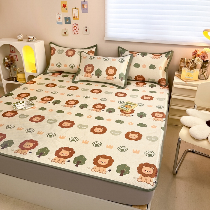 典曼家纺 2025新款600D数码印花冰藤席席子凉席-床笠款 狮子王-床笠款