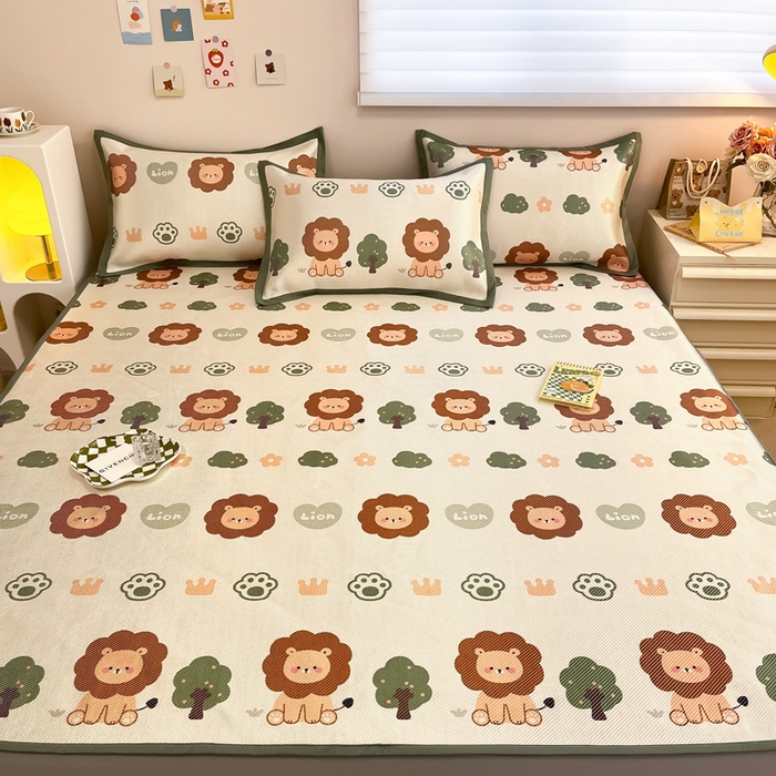 91家纺网 家纺一手货源 找家纺 典曼家纺 2025新款600D数码印花冰藤席席子凉席-床笠款 狮子王-床笠款