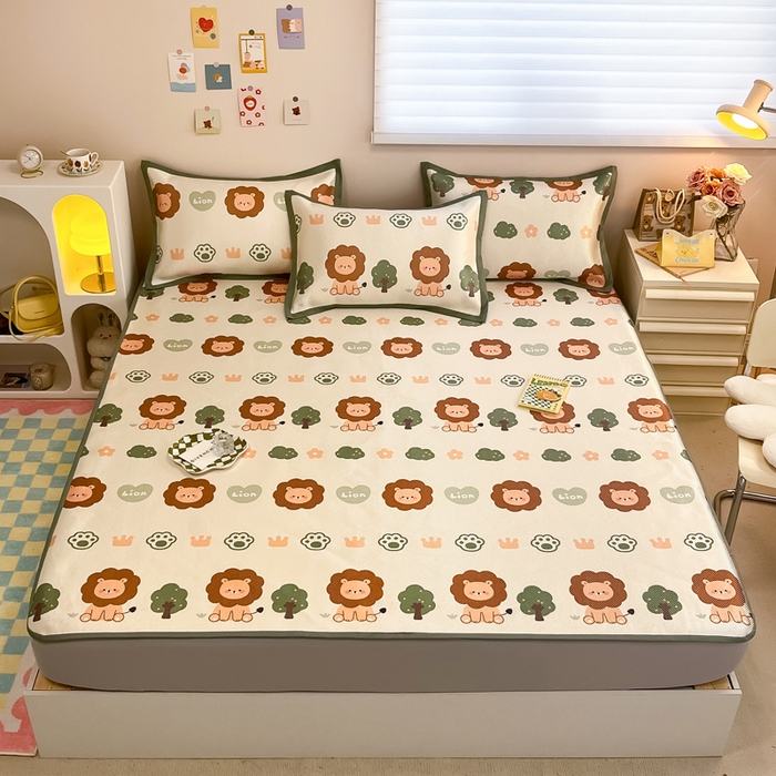 91家纺网 家纺一手货源 找家纺 典曼家纺 2025新款600D数码印花冰藤席席子凉席-床笠款 狮子王-床笠款