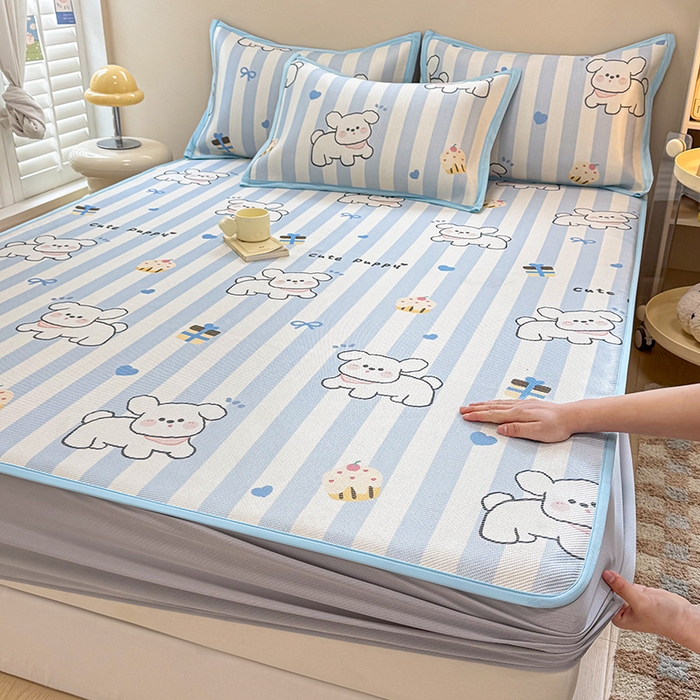 典曼家纺 2025新款600D数码印花冰藤席席子凉席-床笠款 甜品小狗-床笠款