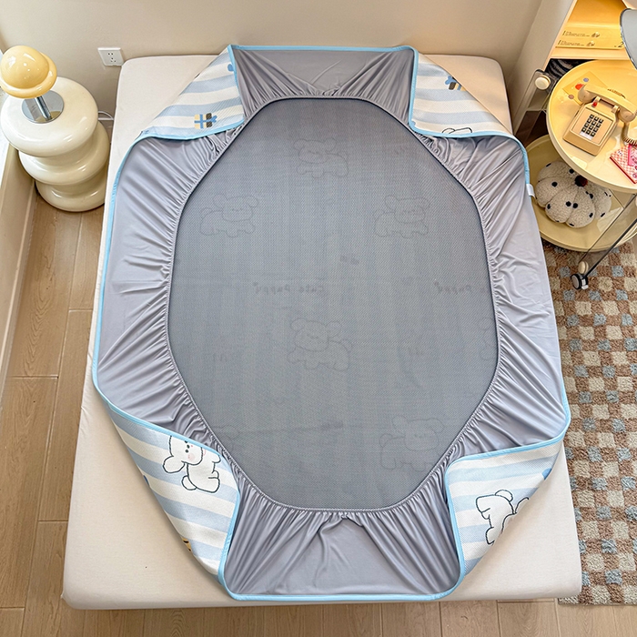 91家纺网 家纺一手货源 找家纺 典曼家纺 2025新款600D数码印花冰藤席席子凉席-床笠款 甜品小狗-床笠款