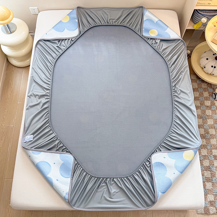 91家纺网 家纺一手货源 找家纺 典曼家纺 2025新款600D数码印花冰藤席席子凉席-床笠款 兔兔花开-床笠款