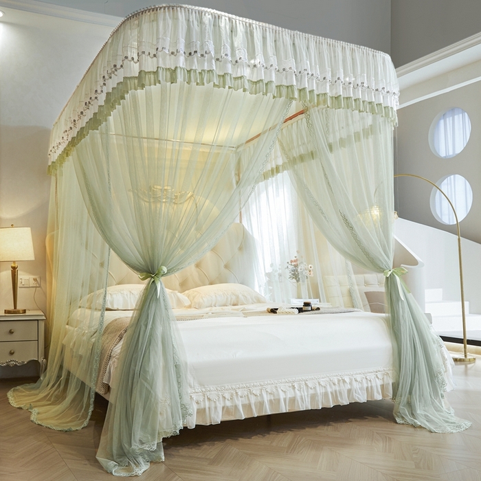 91家纺网 家纺一手货源 找家纺 梦尔佳蚊帐 2025新款导轨蚊帐（855型号）双层吕合金弯头带风扇杆 沫茶油绿-单层