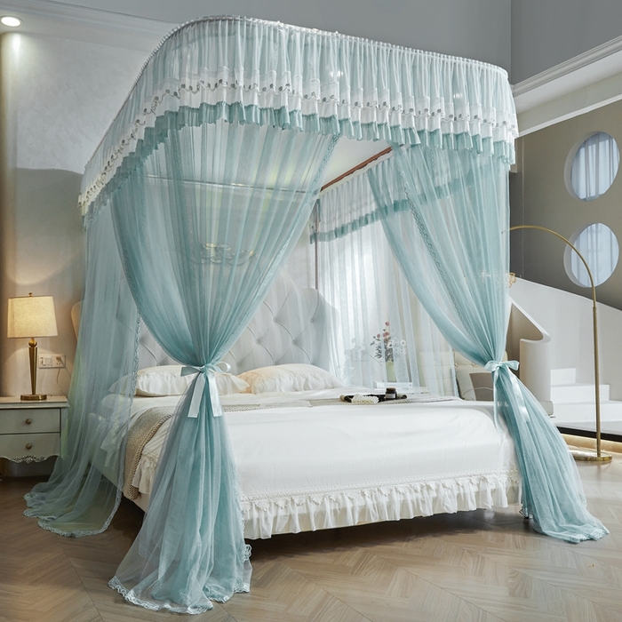 91家纺网 家纺一手货源 找家纺 梦尔佳蚊帐 2025新款导轨蚊帐（855型号）双层吕合金弯头带风扇杆 清雅淡蓝-单层