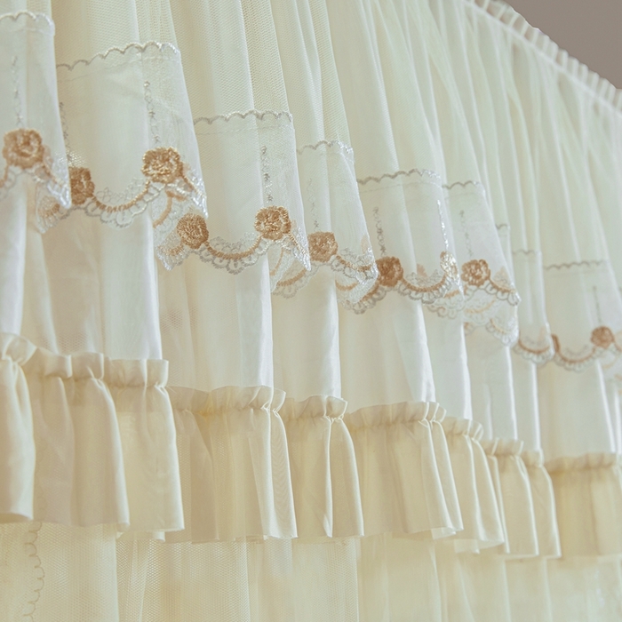 91家纺网 家纺一手货源 找家纺 梦尔佳蚊帐 2025新款导轨蚊帐（855型号）双层吕合金弯头带风扇杆 花蕊淡黄-单层