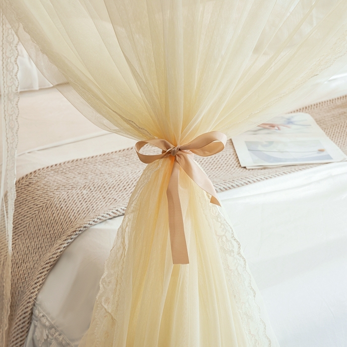 91家纺网 家纺一手货源 找家纺 梦尔佳蚊帐 2025新款导轨蚊帐（855型号）双层吕合金弯头带风扇杆 花蕊淡黄-单层