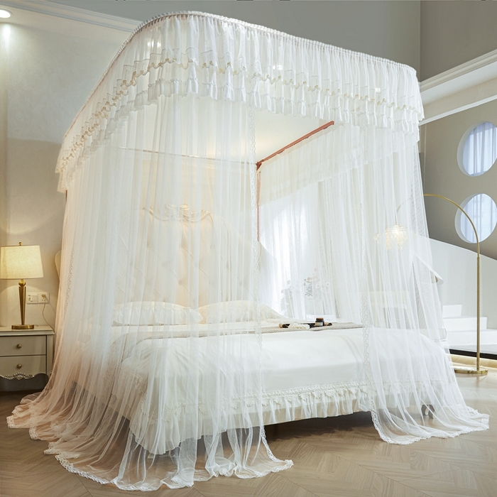 91家纺网 家纺一手货源 找家纺 梦尔佳蚊帐 2025新款导轨蚊帐（855型号）双层吕合金弯头带风扇杆 洁白如霞-单层