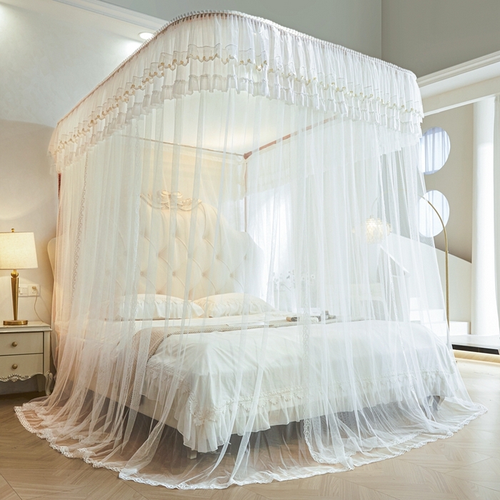 91家纺网 家纺一手货源 找家纺 梦尔佳蚊帐 2025新款导轨蚊帐（855型号）双层吕合金弯头带风扇杆 洁白如霞-单层