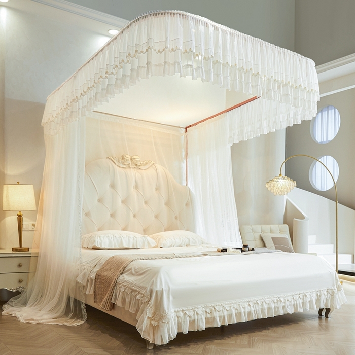 91家纺网 家纺一手货源 找家纺 梦尔佳蚊帐 2025新款导轨蚊帐（855型号）双层吕合金弯头带风扇杆 洁白如霞-单层