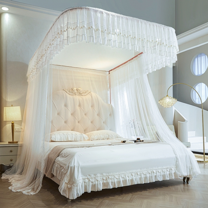 91家纺网 家纺一手货源 找家纺 梦尔佳蚊帐 2025新款导轨蚊帐（855型号）双层吕合金弯头带风扇杆 洁白如霞-单层