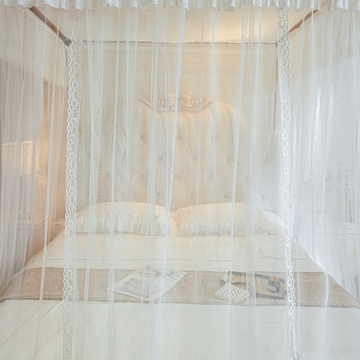 91家纺网 家纺一手货源 找家纺 梦尔佳蚊帐 2025新款导轨蚊帐（855型号）双层吕合金弯头带风扇杆 洁白如霞-单层