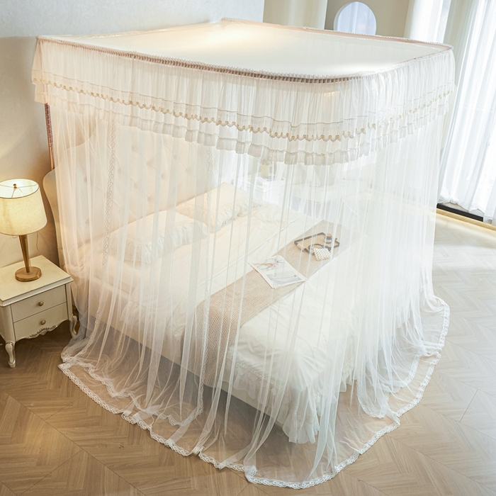 91家纺网 家纺一手货源 找家纺 梦尔佳蚊帐 2025新款导轨蚊帐（855型号）双层吕合金弯头带风扇杆 洁白如霞-单层