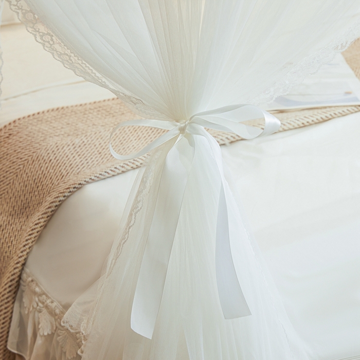 91家纺网 家纺一手货源 找家纺 梦尔佳蚊帐 2025新款导轨蚊帐（855型号）双层吕合金弯头带风扇杆 洁白如霞-单层