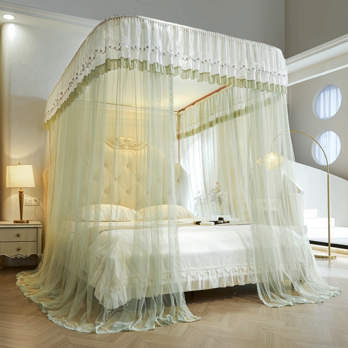 91家纺网 家纺一手货源 找家纺 梦尔佳蚊帐 2025新款导轨蚊帐（855型号）双层吕合金弯头带风扇杆 沫茶油绿-单层