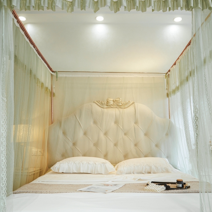 91家纺网 家纺一手货源 找家纺 梦尔佳蚊帐 2025新款导轨蚊帐（855型号）双层吕合金弯头带风扇杆 沫茶油绿-单层