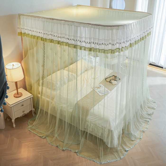 91家纺网 家纺一手货源 找家纺 梦尔佳蚊帐 2025新款导轨蚊帐（855型号）双层吕合金弯头带风扇杆 沫茶油绿-单层