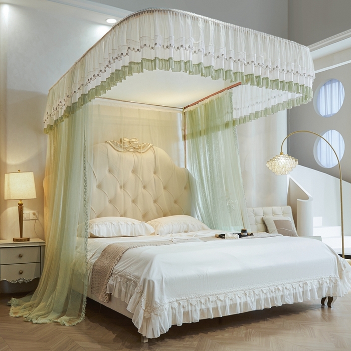 91家纺网 家纺一手货源 找家纺 梦尔佳蚊帐 2025新款导轨蚊帐（855型号）双层吕合金弯头带风扇杆 沫茶油绿-单层