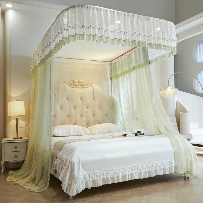 91家纺网 家纺一手货源 找家纺 梦尔佳蚊帐 2025新款导轨蚊帐（855型号）双层吕合金弯头带风扇杆 沫茶油绿-单层