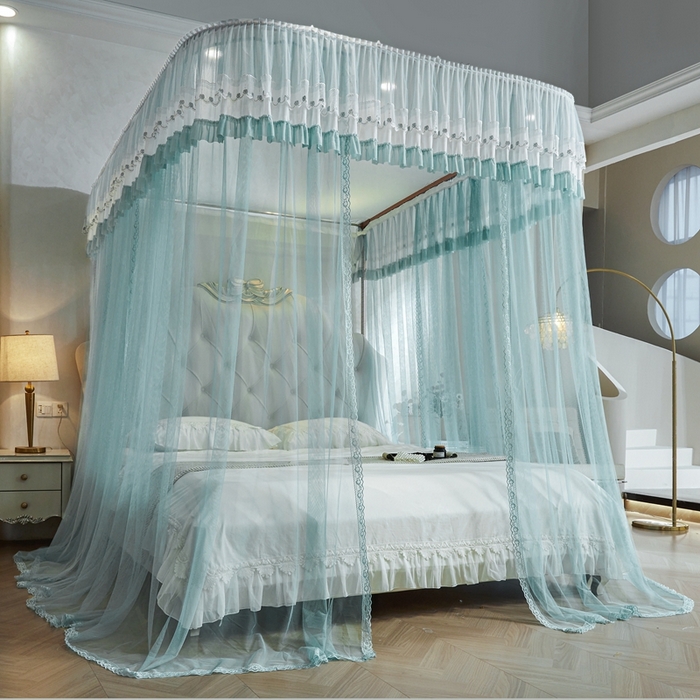 91家纺网 家纺一手货源 找家纺 梦尔佳蚊帐 2025新款导轨蚊帐（855型号）双层吕合金弯头带风扇杆 清雅淡蓝-单层