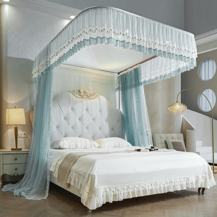 91家纺网 家纺一手货源 找家纺 梦尔佳蚊帐 2025新款导轨蚊帐（855型号）双层吕合金弯头带风扇杆 清雅淡蓝-单层