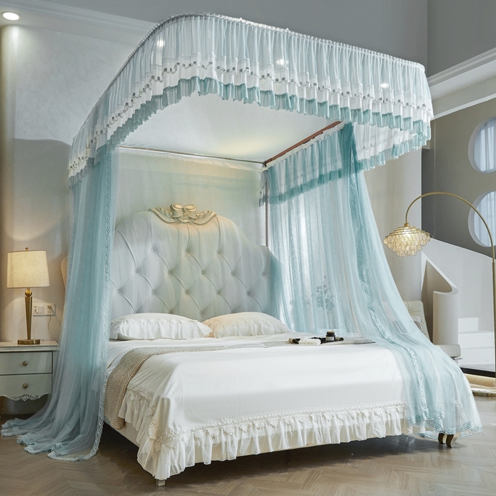 91家纺网 家纺一手货源 找家纺 梦尔佳蚊帐 2025新款导轨蚊帐（855型号）双层吕合金弯头带风扇杆 清雅淡蓝-单层