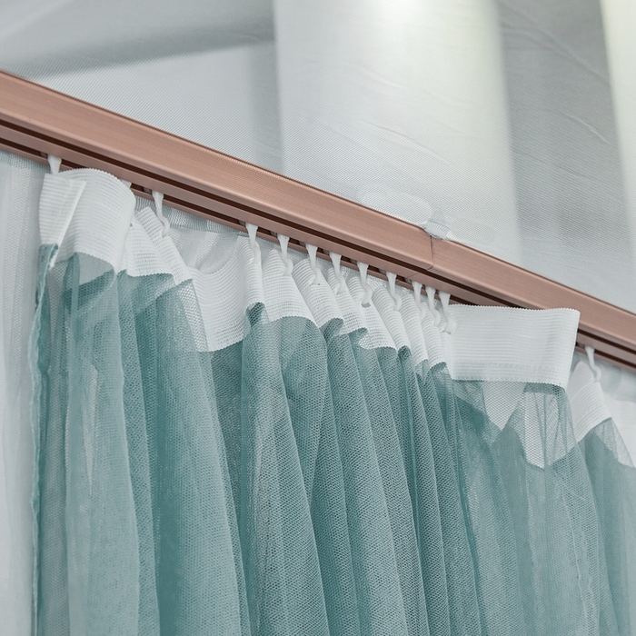 91家纺网 家纺一手货源 找家纺 梦尔佳蚊帐 2025新款导轨蚊帐（855型号）双层吕合金弯头带风扇杆 清雅淡蓝-单层