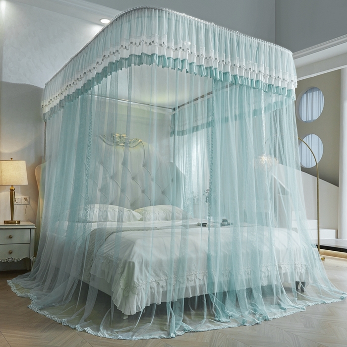 91家纺网 家纺一手货源 找家纺 梦尔佳蚊帐 2025新款导轨蚊帐（855型号）双层吕合金弯头带风扇杆 清雅淡蓝-单层