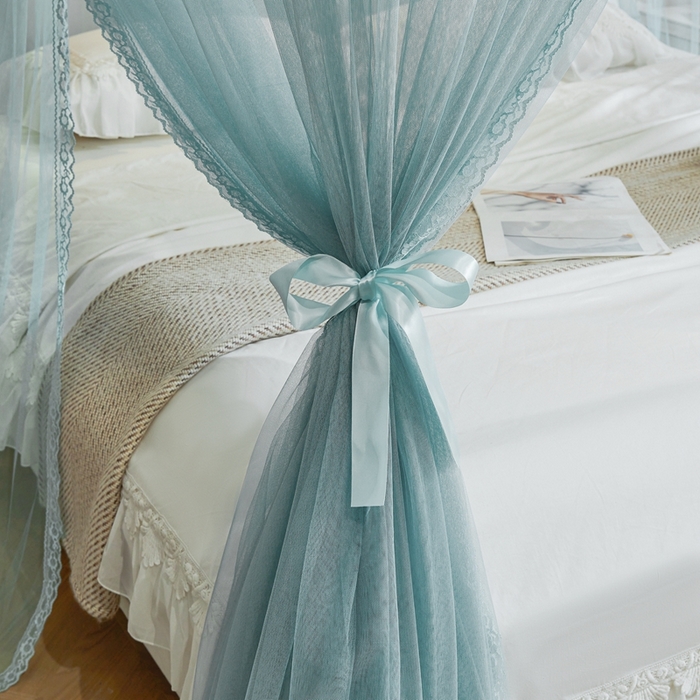 91家纺网 家纺一手货源 找家纺 梦尔佳蚊帐 2025新款导轨蚊帐（855型号）双层吕合金弯头带风扇杆 清雅淡蓝-单层