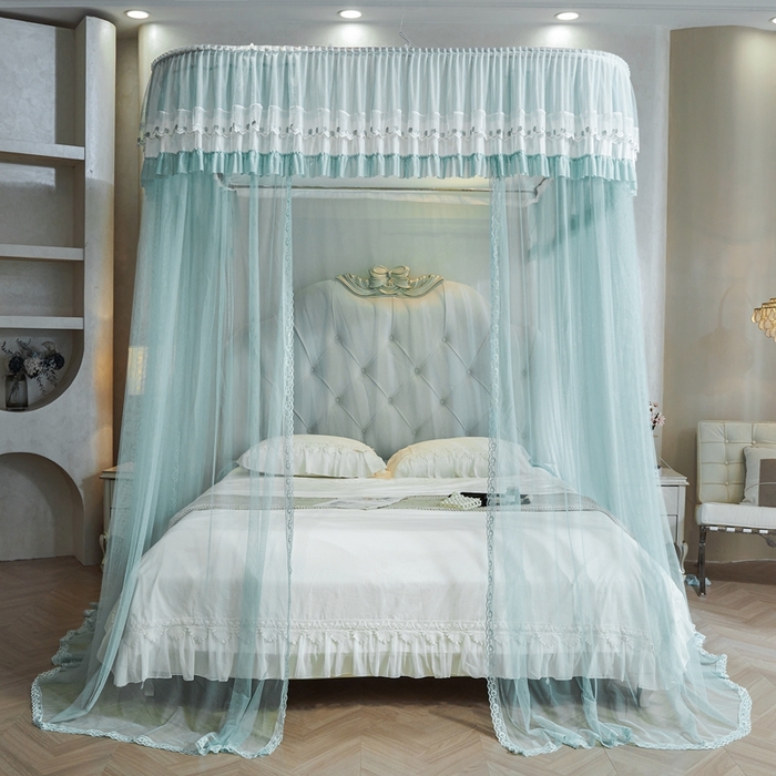 91家纺网 家纺一手货源 找家纺 梦尔佳蚊帐 2025新款导轨蚊帐（855型号）双层吕合金弯头带风扇杆 清雅淡蓝-单层