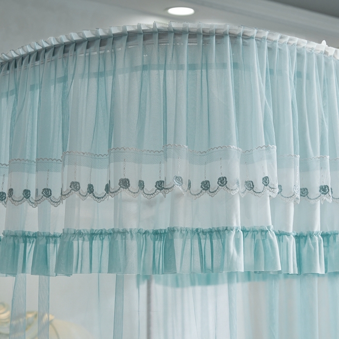 91家纺网 家纺一手货源 找家纺 梦尔佳蚊帐 2025新款导轨蚊帐（855型号）双层吕合金弯头带风扇杆 清雅淡蓝-单层