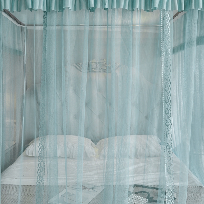 91家纺网 家纺一手货源 找家纺 梦尔佳蚊帐 2025新款导轨蚊帐（855型号）双层吕合金弯头带风扇杆 清雅淡蓝-单层