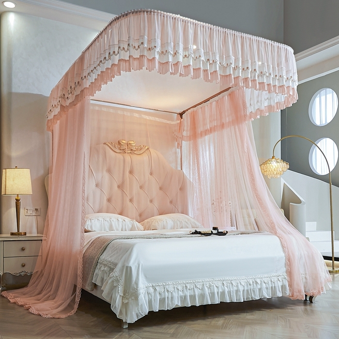 91家纺网 家纺一手货源 找家纺 梦尔佳蚊帐 2025新款导轨蚊帐（855型号）双层吕合金弯头带风扇杆 温馨藕玉-单层