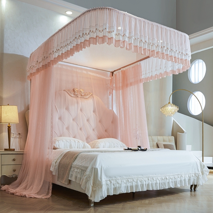 91家纺网 家纺一手货源 找家纺 梦尔佳蚊帐 2025新款导轨蚊帐（855型号）双层吕合金弯头带风扇杆 温馨藕玉-单层