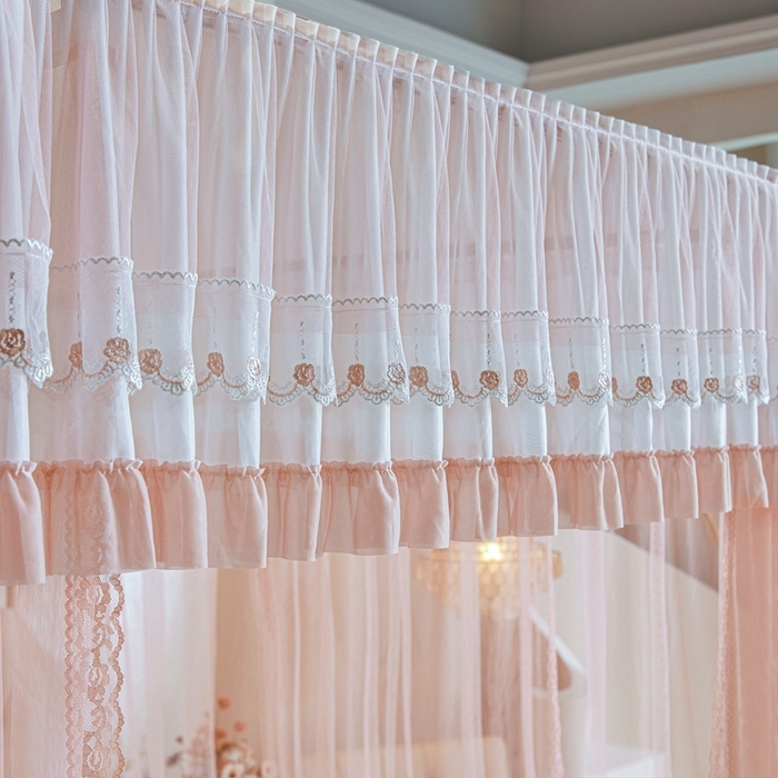 91家纺网 家纺一手货源 找家纺 梦尔佳蚊帐 2025新款导轨蚊帐（855型号）双层吕合金弯头带风扇杆 温馨藕玉-单层